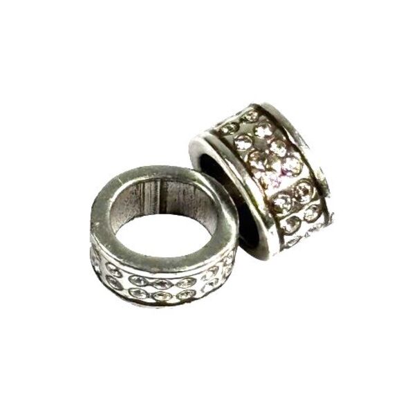 Brighton OVAL White Crystal 2 Rows Silver Spacer Mini Charm Slide Beads Lot of 2 - Picture 1 of 7